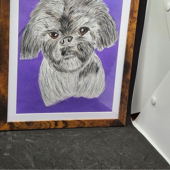 Hand Crafted Shih-Tzu Dog Colored Pencil Drawing Framed 9x11" - Picture 12 of 16